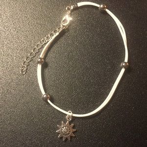 White & Silver Tone Anklet with Sun Charm